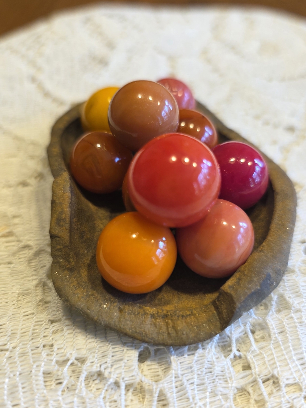 VTG Agate Marbles Lot Of 10 With Real Stone Display Tray